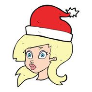 cartoon woman wearing christmas hat N21