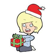 cartoon woman opening presents N8