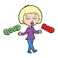 cartoon woman weighing up options N12