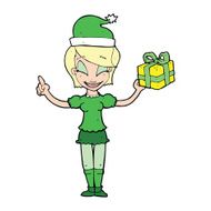 cartoon woman with christmas present N4