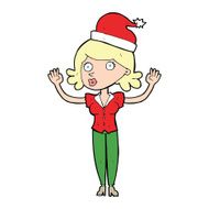 cartoon woman wearing christmas hat N22