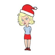 cartoon woman wearing christmas hat N23