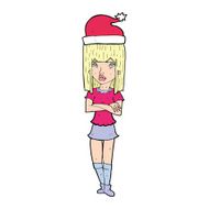 cartoon woman in christmas hat N12