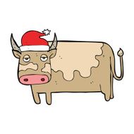 cartoon cow with christmas hat N4