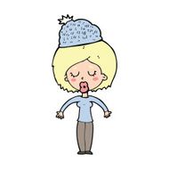 cartoon woman wearing winter hat N82