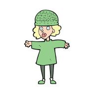cartoon woman wearing winter hat N86