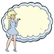 cartoon friendly woman with cloud text space N4
