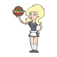 cartoon waitress with burger N19