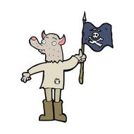 cartoon wolf man waving pirate flag N3