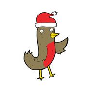 cartoon christmas robin wearing hat N8