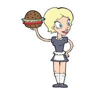 cartoon waitress with burger N20