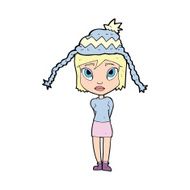 cartoon woman wearing winter hat N99