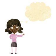 cartoon friendly woman with thought bubble