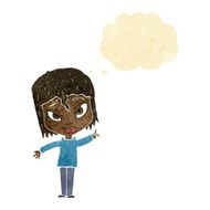 cartoon woman with idea thought bubble