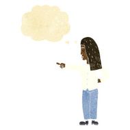 cartoon woman pointing with thought bubble