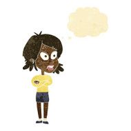cartoon surprised woman with thought bubble