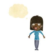 cartoon woman shrugging with thought bubble N2