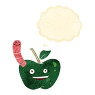 cartoon apple with worm thought bubble