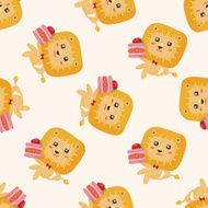 animal lion having afternoon tea cartoon sticker icon