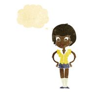 cartoon pretty woman with hands on hips thought bubble