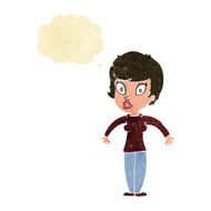 cartoon woman shrugging shoulders with thought bubble N2