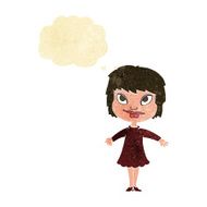 cartoon girl shrugging shoulders with thought bubble N3