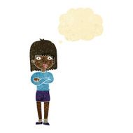 cartoon impatient woman with thought bubble