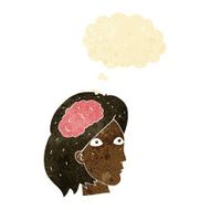 cartoon female head with brain symbol thought bubble