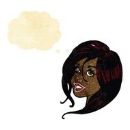 cartoon pretty female face with thought bubble
