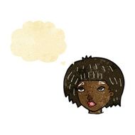 cartoon bored looking woman with thought bubble