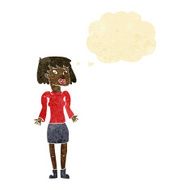 cartoon woman shrugging shoulders with thought bubble N4