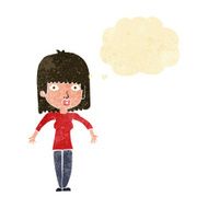 cartoon woman shrugging with thought bubble N4