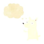 cartoon little dog waving with thought bubble