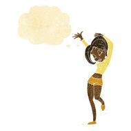 cartoon pretty woman dancing with thought bubble