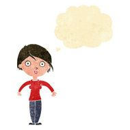cartoon surprised woman with thought bubble N6
