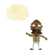 cartoon worried old man with thought bubble