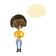 cartoon tired woman with thought bubble