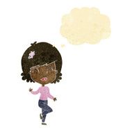 cartoon pretty woman dancing with thought bubble N2