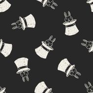 magic rabbit doodle drawing seamless pattern background N2
