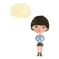 cartoon woman waiting patiently with thought bubble N2