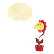 cartoon monster flower with thought bubble