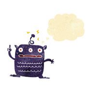 cartoon weird little alien with thought bubble N3