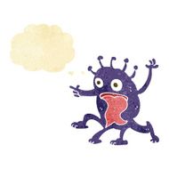 cartoon weird little alien with thought bubble N4