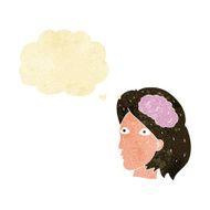 cartoon female head with brain symbol thought bubble N2