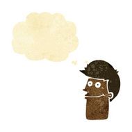 cartoon smiling man with thought bubble