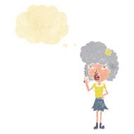 cartoon woman waving with thought bubble N4