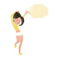 cartoon pretty woman dancing with thought bubble N3