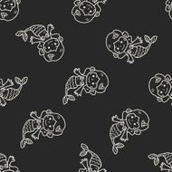 Mermaid doodle seamless pattern background N2