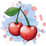 Ink and Watercolor Style Cherries