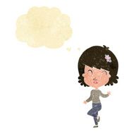 cartoon pretty woman dancing with thought bubble N4